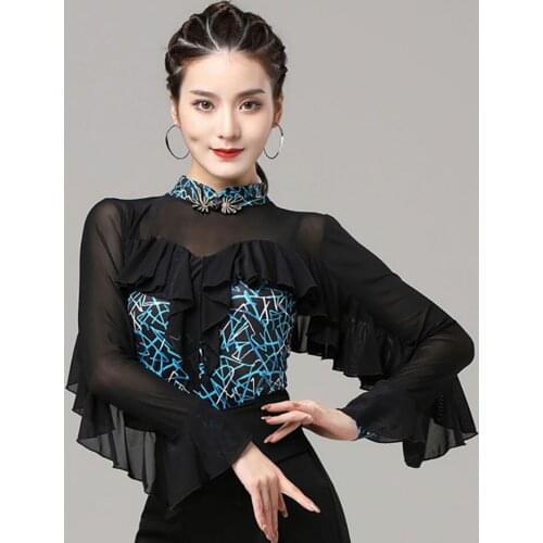 2021 New 6006 Latin Dance T Shirt Women Lotus and Callor Latin Dance Tops for Ballroom Belly Modern Dancing Performamnce