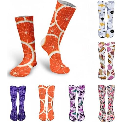 New Casual Fashion 3D Printed Funny Harajuku Socks Animal Food Women Happy Warm Spors Cycling High Knee Cotton Long Socks носки
