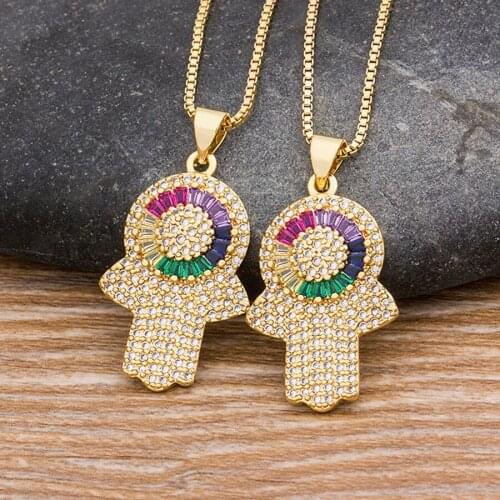 New Arrival Micro Pave Crystal CZ Stone Hamsa Hand Evil Eye Pendant Choker Necklace Women Collier Best Couple Jewelry Gift
