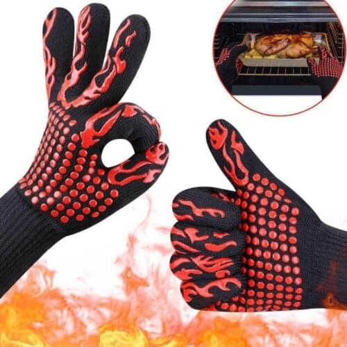One Pair BBQ Grill Gloves Heat Resistant Gloves Silicone Non-Slip Cooking Baking Barbecue Oven Gloves Fireproof BBQ Accessories