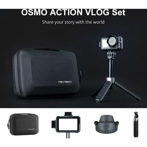 PGYTECH OSMO Action Vlog Set Lens Sun Hood Cap+Carrying Case+Tripod Selfie Stick+ Cage For DJI OSMO Action Camera Accessories
