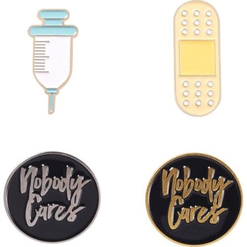 Band-Aid Syringe Cartoons Lapel Pins Fashion Metal Letter Badges Women Anime Enamel Brooches For Backpack Mini Hijab Pins Brooch