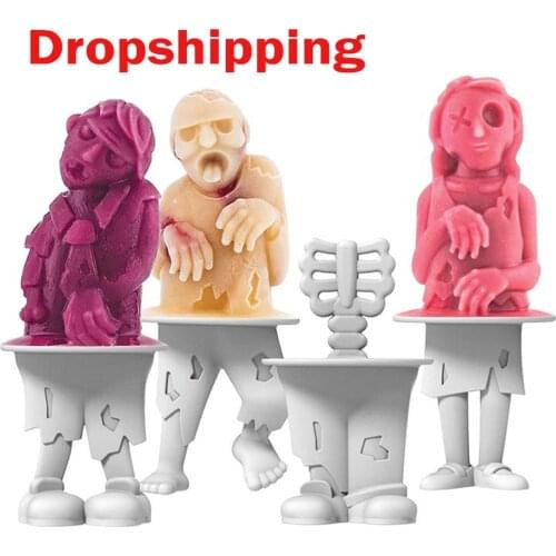 Silicone Zombie Popsicle Mold Skull Ice Cream Mold Popsicle Mold Summer Ice Pop Molds Set of 4 Popsicle Makers with Sticks