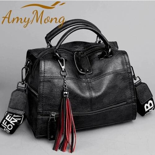 Crossbody Bags for Women Wide Shoulder Strap Tote Retro Women Leather Handbags with Tassel Luxury Designer Ladies Shoulder Bag