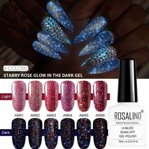 ROSALIND 10ml Starry Sky Rose Luminous Nail Polish Nail Gel UV Vernis Semi Permanent Primer Top Coat Nail Art Manicure Gel