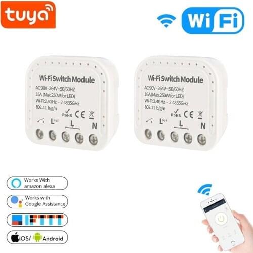 Tuya Smart Wfi Switch 16A 90V-240V Wifi Smart Switch Module Smart Home Autom Support External Switch Work With Alexa Google Home
