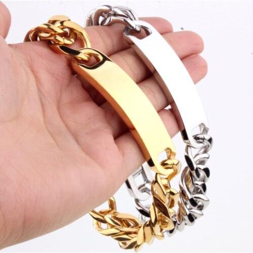 15mm Heavy Chain Mens Bracelets Stainless Steel Greece Key ID Bracelet for Men Cuban Chain Fashion Jewelry Gold and Silver Color