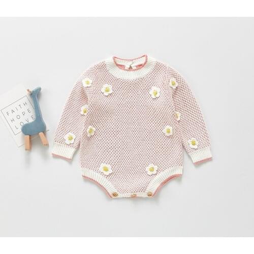 Spring New Arrival Kids Girls Flower Pattern Kint Romper Cardigan Optional