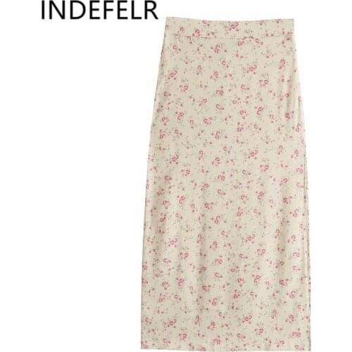 TRAF women 2021 fashion summer new womens wear Retro High Waist print MIDI half skirt tide 3067207 3067/207