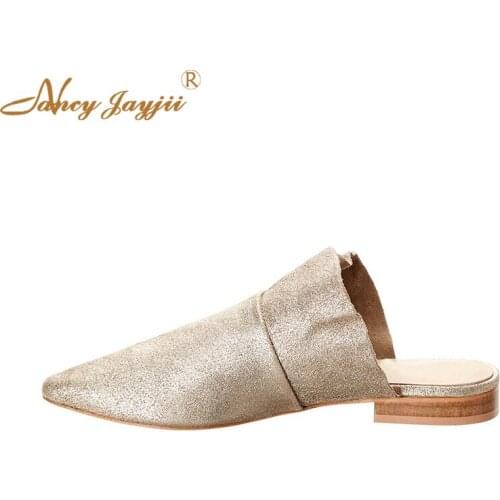 Golden Shoes Womens Slippers Ruffles Solid Outside&Indoor House Fashion Square Heel Low Spring/Autumn Dress Mature Leisure 2019