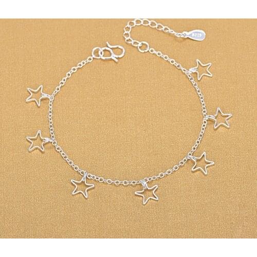 Summer Female Silver Jewelry Bracelet 925 Sterling Silver Hollow Star Charm Women Bracelets 2018