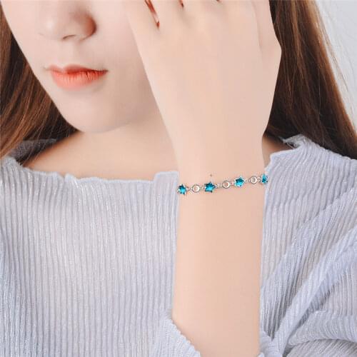 TJP Luxurious Crystal Blue Star Bracelets For Women Jewelry Fashion Silver 925 Female Bracelet Lady Party Accessories Lover Gift