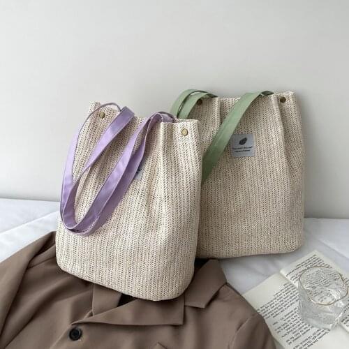 2021 Ladies Fashion Summer Beach Large Purse Straw Woven Shoulder Tote Bag Women Vacation Large Capacity Handbags