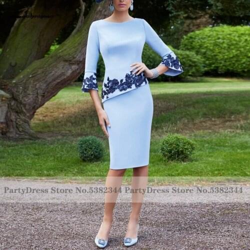 Vintage Robe Satin Mother of the Bridal Dress for Weddings 2022 Sheath Light Blue Abiti da Cocktail Dinner Night Party Gowns