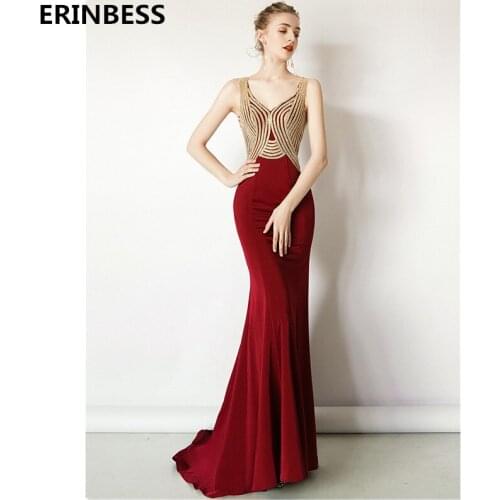 Vestido De Festa Burgundy Mermaid Evening Dresses Long Dress Robe De Soiree Formal Party Gowns Evening Dress Elegant 2020