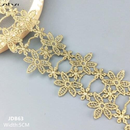 Zsbszc hot 2 yards Width 5CM sewn gold lace trim DIY Christmas garment accessories macrame embroidery lace free ship JDB63