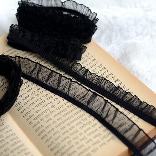 1Yards Wedding Organza Guipure Elastic Lace Fabric Wide 1.5cm Black Lace Fabric Sewing Laces Ribbon For Dresses dentelle RG23