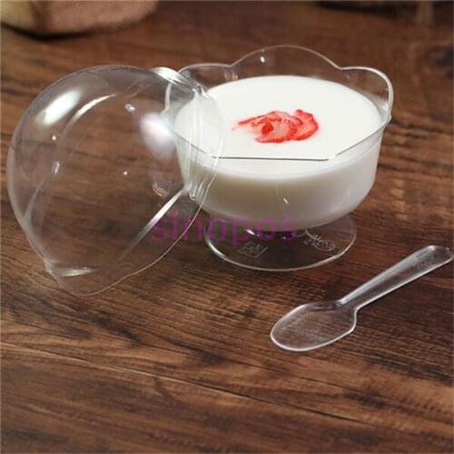 10pcs Disposable clear plastic flower shape mouth ice cream cup, transparent cake/pudding/mousse cups, fruit holder, SP01