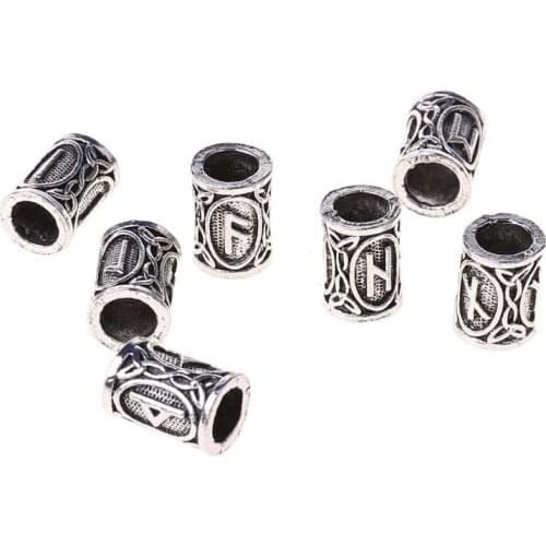 24Pcs Vintage Silver Norse Viking Rune Beads Bracelet Hair Beards Jewelry Making LX9E