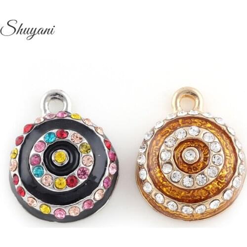 25*16mm Crystal Gold Color Round Charms Pendant Fit Bracelets for Women Fashion Jewelry Gifts