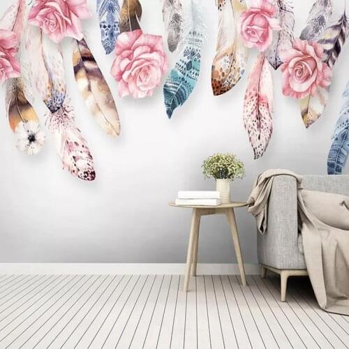 3D Wallpaper Modern Simple Small Fresh Watercolor Feather Flowers Photo Wall Murals Living Room Bedroom Home Decor Wallpaper 3 D