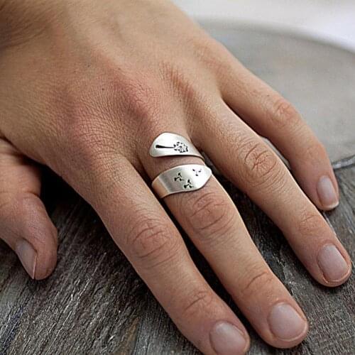 50%HOTSimple Women Dandelion Spiral Opening Finger Ring Adjustable Party Jewelry Gift