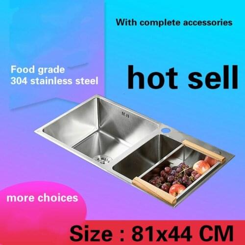 Free shipping Household Kitchen sink durable manual 1 mm thick food grade stainless steel vogue hot sell 81x44 CM