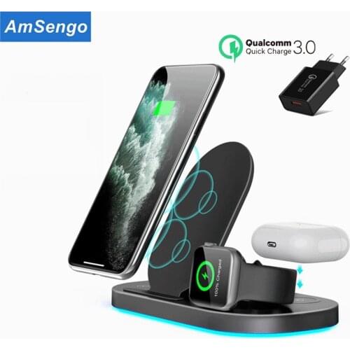 Wireless Charger Stand 3 in 1 Qi Fast Charging Dock Station for Apple Watch iWatch 5 4 3 AirPods Pro For iPhone 12 11 XS XR X 8