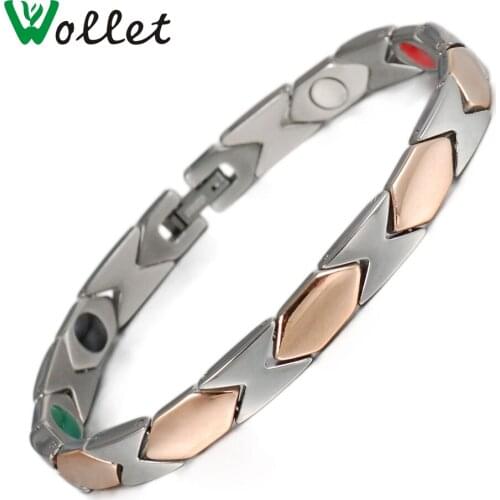 Wollet Jewelry Bio Magnetic Pure Titanium Bracelet For Women Metallic Rose Gold Color All Magnets 5 in 1 Germanium Tourmaline