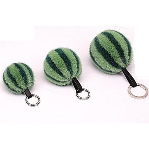 Cute Cartoon Watermelon Real Mink Fur Keychain Doll Backpack Pendant Craft Bag Charm