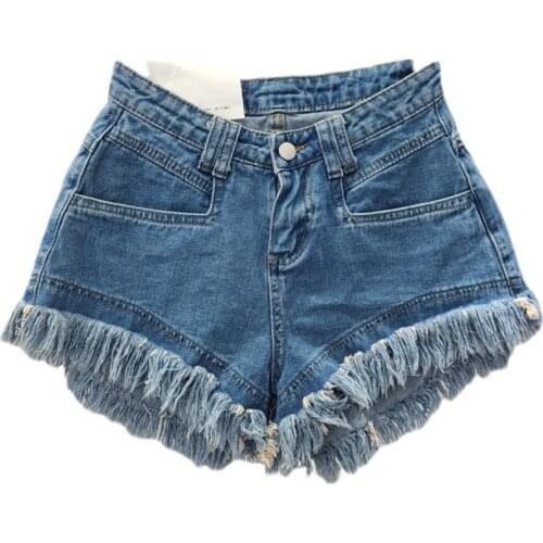 Tassel Edge Pants Woman Ew High Waist Wide Leg Slim Fashion All-Match Blue Jeans Shorts 2021 Summer Female Denim Shorts