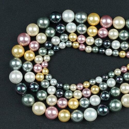 Natural Yellow Purple Colorful Shell Pearl Beads Round Loose Spacer Beads 15'' 6/8/10/12mm For DIY Jewelry Making Bracelet