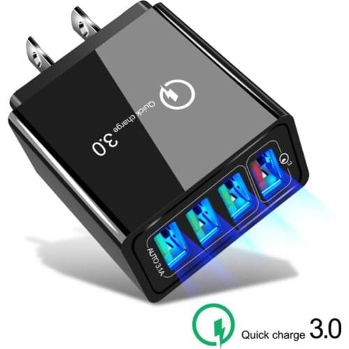 Home Travel 4 USB Ports QC 3.0 Wall AC Fast Charger Adapter for Phone Tablet