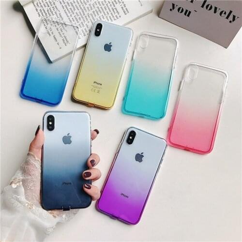 Colourful Gradient Transparent Phone Case For iPhone SE 2020 Case 6 6S 7 8 Plus X XR XS MXA Simple Classic TPU Cover
