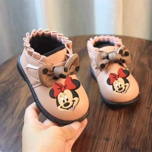 Disney childrens cartoon Minnie Mickey non-slip soft sole casual shoes cotton shoes short boots girls leather boots