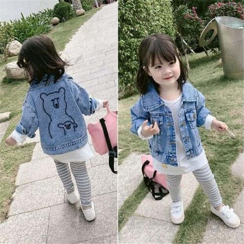 2019 Baby Girl Cute Cartoon Bear Jeans Jacket Girls Kids Denim Coats Jackets Children Outwear Clothes