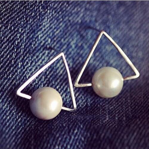 Hainon Fashion Jewelry Luxury Stud Earring Wholesale Silver Color Earrings Triangle Pearl Earring For Women