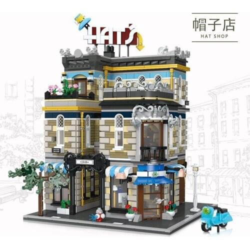 JIESTAR 86121 3140pcs Expert Street View Series Hats Store Building Blocks Bricks Kids Christmas Toy Birthday Gifts 89122 89123