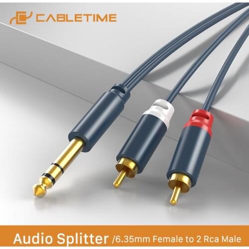 Cabletime 6.35mm to 2RCA Jack Cable Male to Male Stereo Cable Gold Plated AUX Audio Cable For Music Amplifier Line C218
