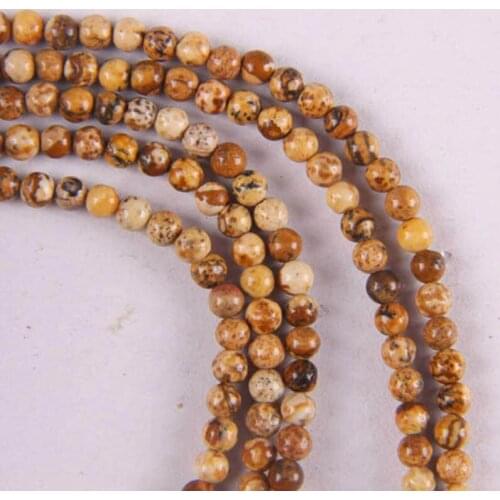 4MM Picture Stone Round Loose Beads 16 Inch Jewelry Making B162