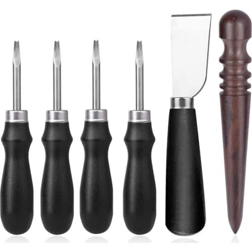 MIUSIE 4 Sizes Leather Edge Beveler + Leather Knife + Wood Leathercraft Edge Slicker Burnisher, Leather craft Leather Tools