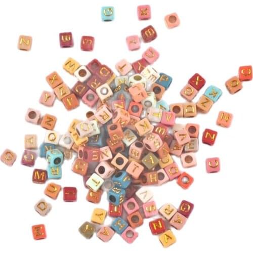 400/200 Pcs Retro color and golden Alphabet/Letter Acrylic square Beads For Jewelry Making 6mm YKL0879