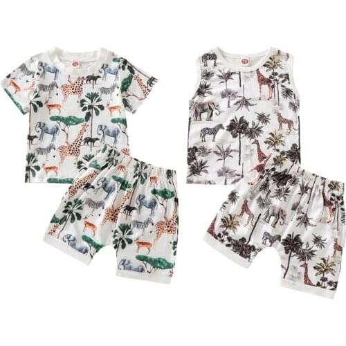 Citgeett Summer Toddler Kids Boys Clothes Sets 2pcs Animal Printed Pullover Tops Elastic Shorts Clothing