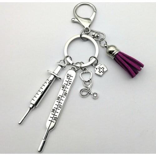 2020 New Nurse Medical Box Medical Key Chain Needle Syringe Stethoscope Tassel Cute Keychain Jewelry Gift
