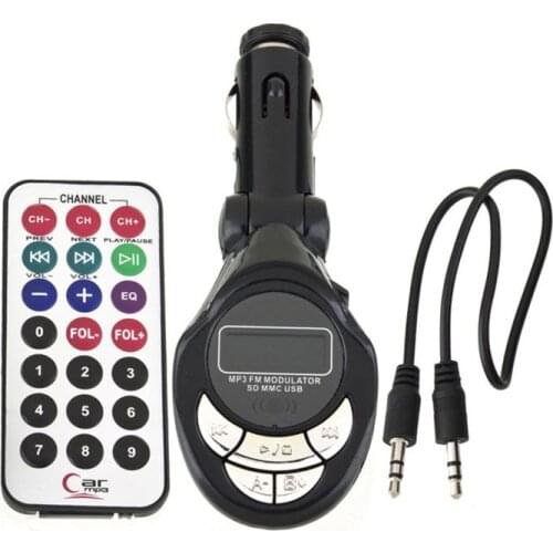 Multi-function Car lute Shape MP3 Player Wire Rotated FM Transmitter Modulator USB SD Card U disk AUX CD Infrared Remote Control