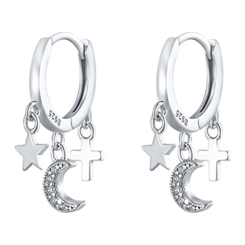 925 Sterling Silver Tassel Star Moon Cross Charms Stud Earrings For Women Wedding Party Birthday Fashion Jewelry eh1156