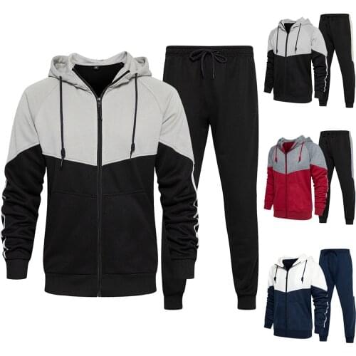 New Men’s Autumn 2-piece Hooded Patchwork Long Sleeve Top Blouse & Long Pants Sets High Quality Simple Daily Sets Мужская Одежда