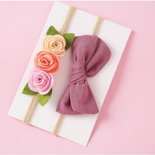 New 2pcs/lot Baby Girls Headband Set Bow Knot Head Bandage Kids Toddlers Headwear Flower Hair Band Infant Clothing Accessories