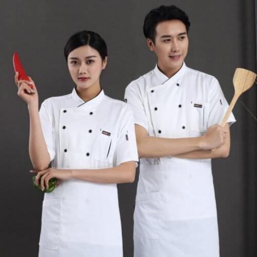 Chef Jacket Uniforms Short Sleeve Hotel Cook Clothes Food Services Frock Coats Work Wear Catering Restaurant Kitchen Tools