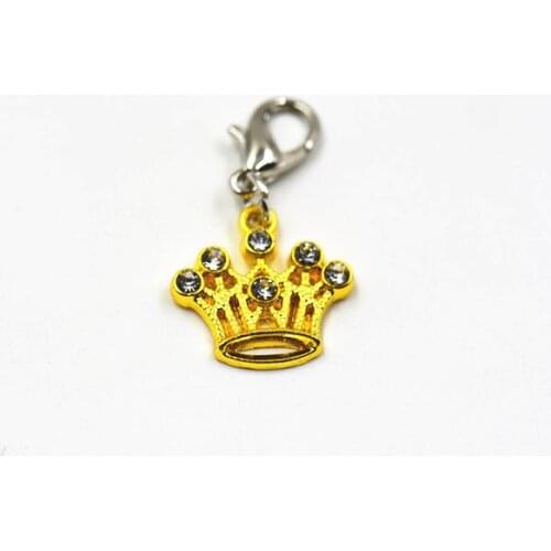 Dog pet necklace pendent dog cat charms rhinestone decorated Crown shape dog charm collar two colors supply